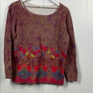 Natural Life Womens Sweater M Purple Red Pullover Cashmere Like Floral Indie EUC